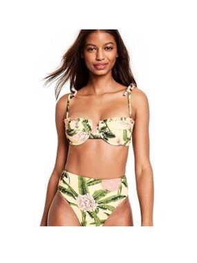 Agua Bendita Yellow Peony Botanical Print Bikini Swimsuit Set Size X-Large